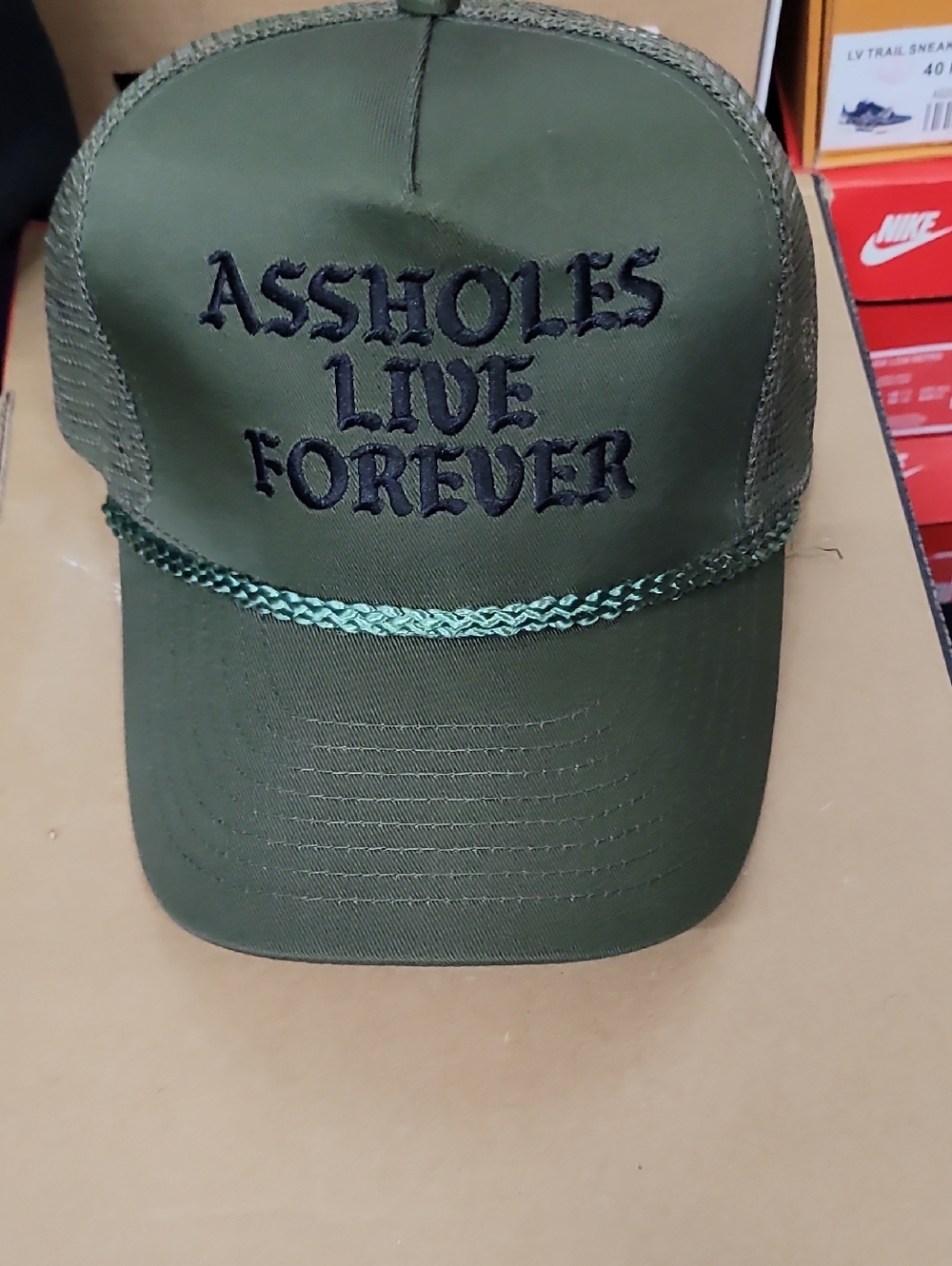 Olive Green Embroidered Mesh Trucker Hat